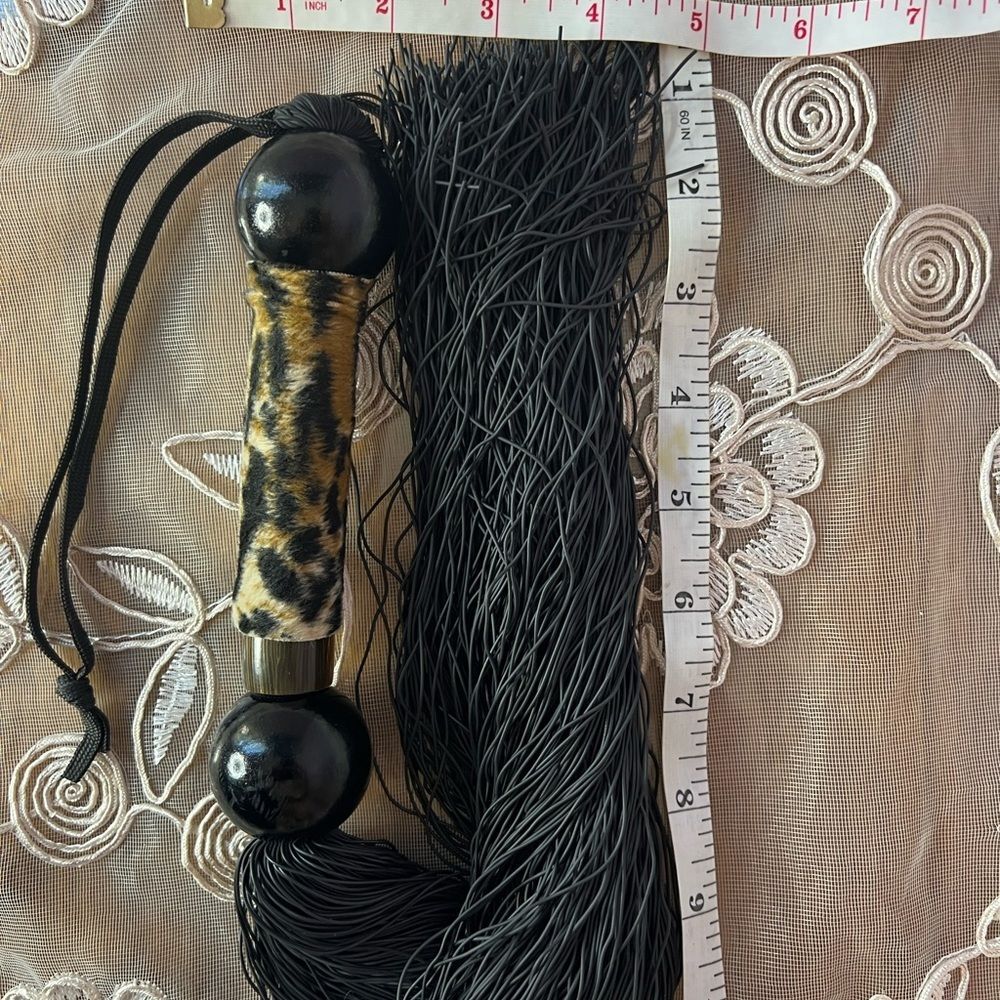 Leopard Print and Black Rubber Tassel Whip